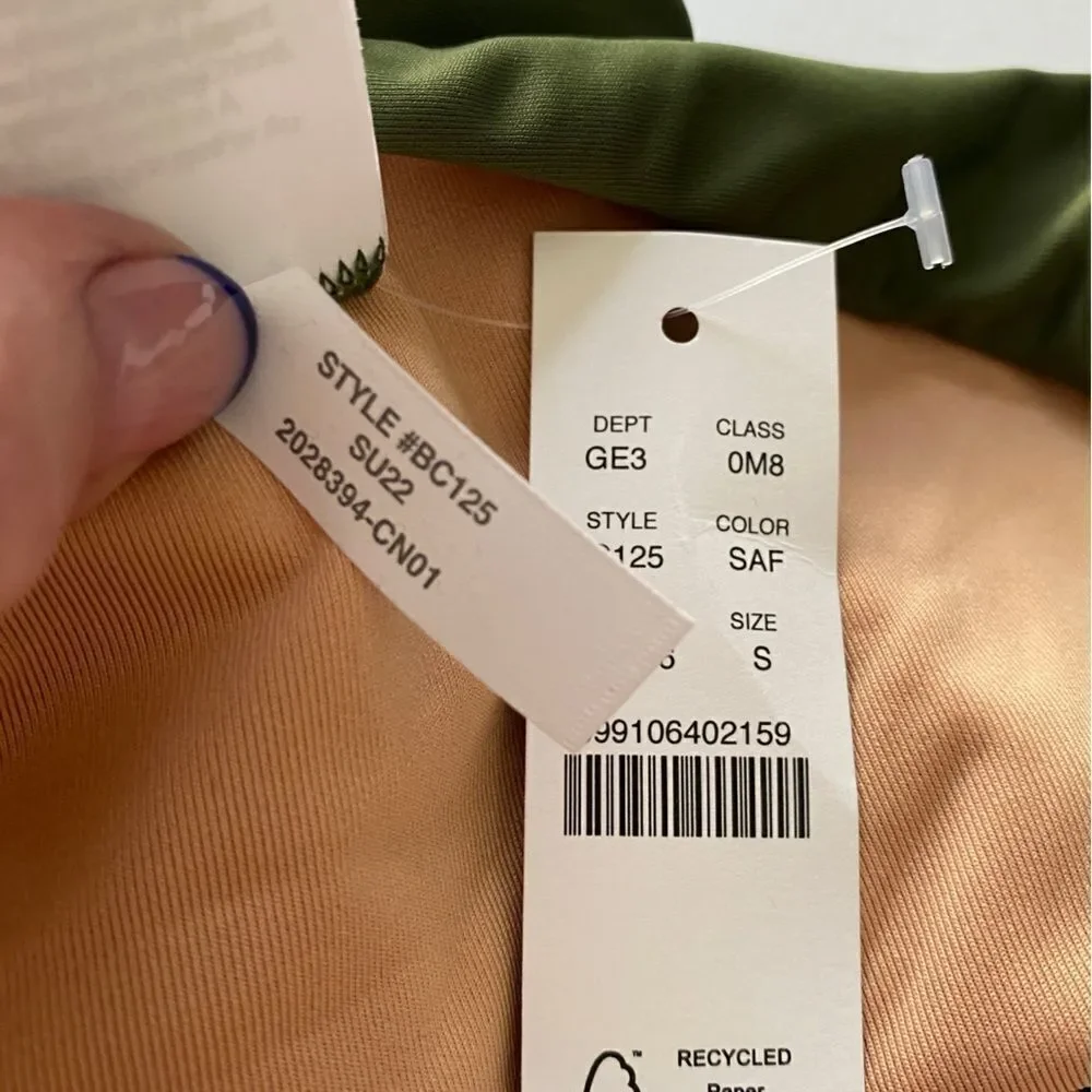 J Crew Safari Green Curved Waist Cheeky Bikini Bottom NWT